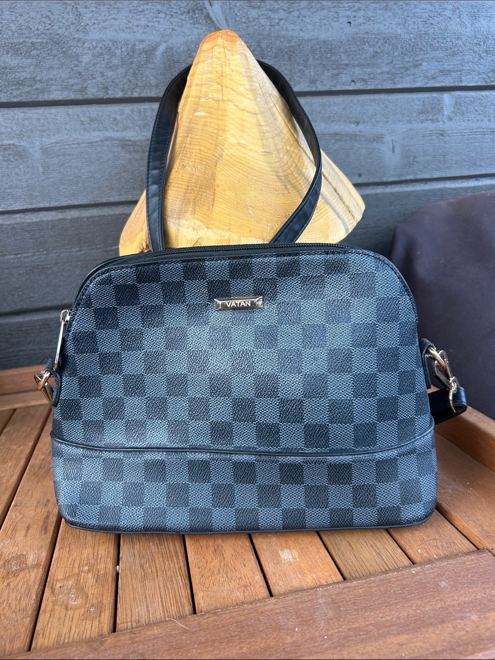 Vatan Black Check Dome Shoulder Bag